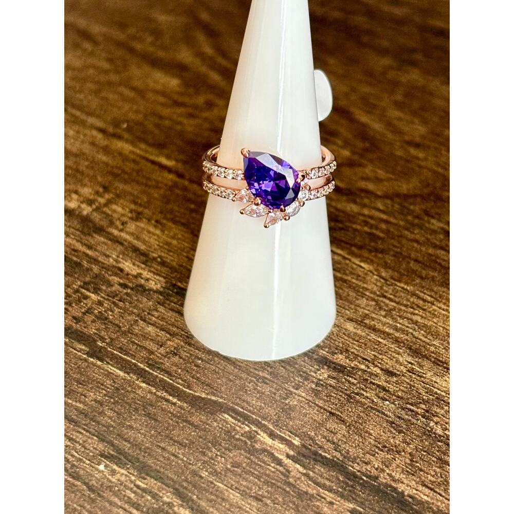 Bomb Party RBP5962 Dazzle and Glam Violet Cubic Zirconia Rose Gold Size 7